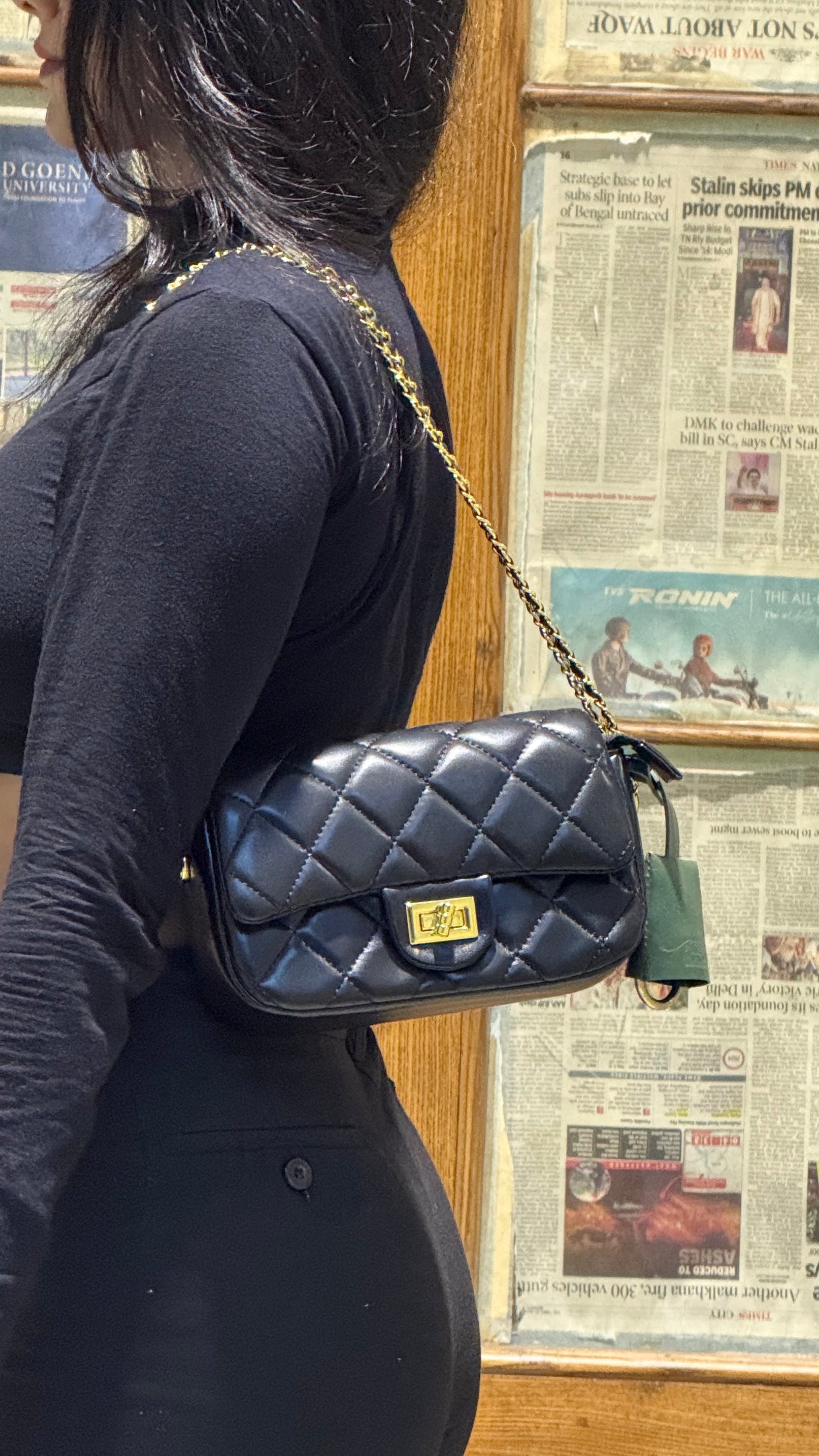 NEHSH Strap Story Quilted Sling Bag – Gold Turn‑Lock
