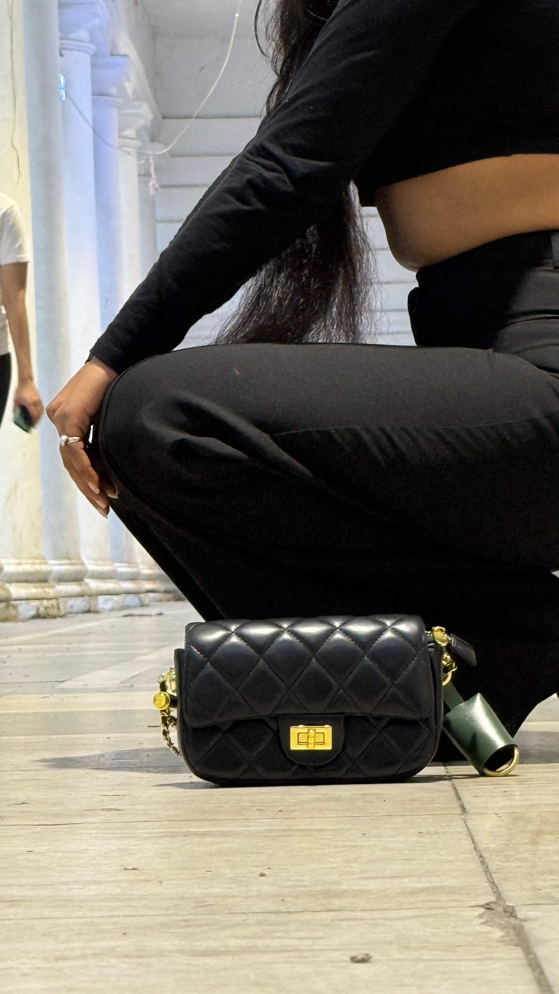NEHSH Strap Story Quilted Sling Bag – Gold Turn‑Lock