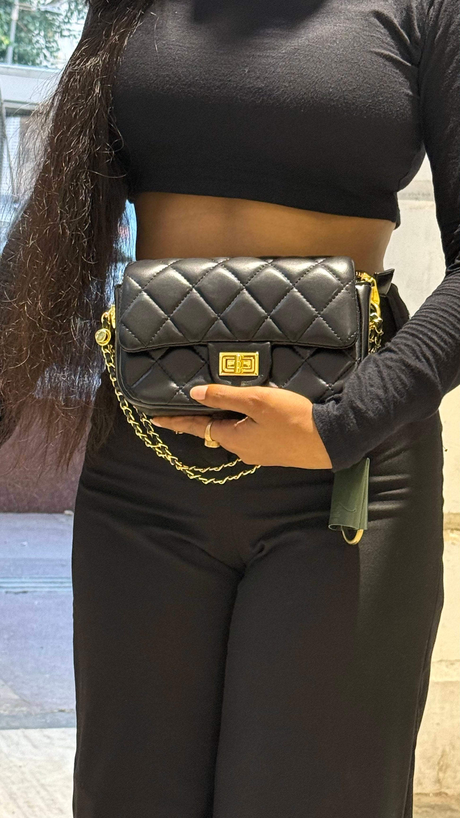 NEHSH Strap Story Quilted Sling Bag – Gold Turn‑Lock